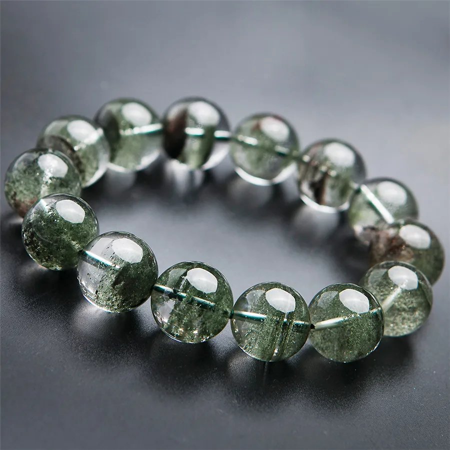 

14mm Genuine Natural Green Phantom Quartz AAAAA Stretch Powerful Round Bead Bracelets For Women Men