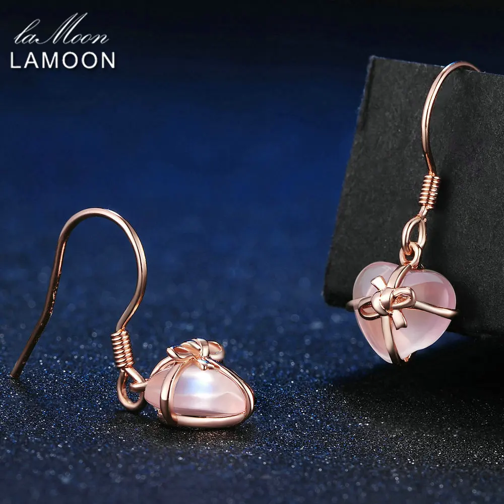 LAMOON 7X8 мм натуральный розовый кварц 925 пробы Серебряные ювелирные изделия серьги в виде капель с S925 LMEI012