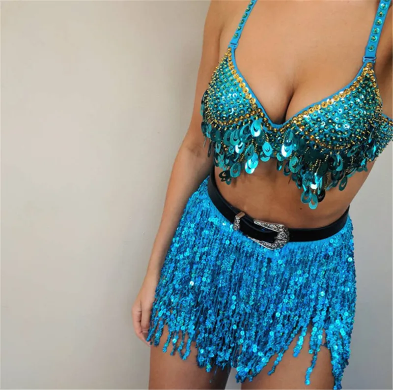 

Sparkly Women Sequin Beaded Bra Top Sexy Tassel Crop Top for Festivals Raves Dance ClubWear Belly Dance Bra Outfit