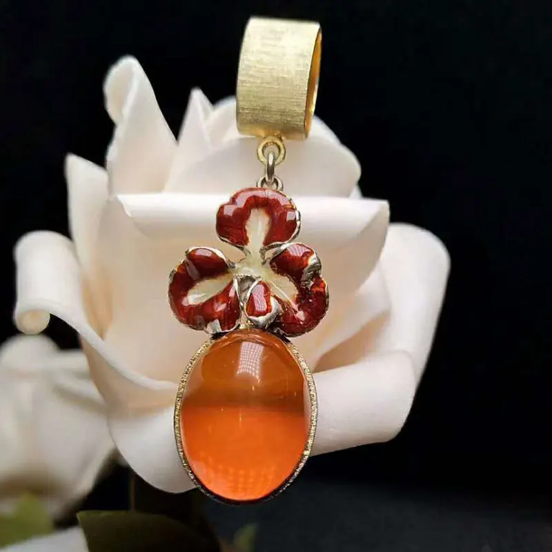 

RADHORSE Pendant 925 Sterling Silver Fine Jewelry Oval Amber Leaves Modeling Fine Craftsmanship S925 Silver Pendants