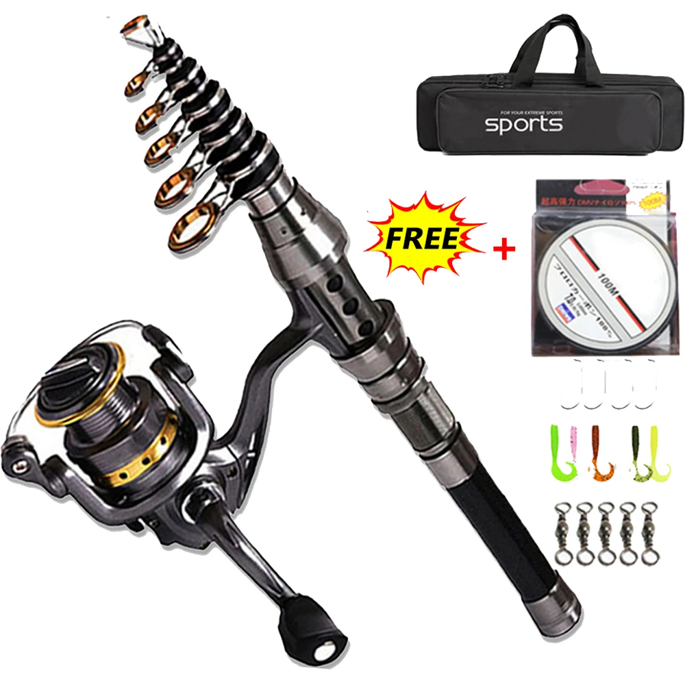 تلسكوبي الصيد رود 1.5 M-2.4 M و 5:5:1 الصيد بكرة عجلة السفر المحمولة الصيد رود غزل الصيد قضيب كومبو تلسكوبي الصيد رود 1.5 M-2.4 M و 5:5:1 الصيد بكرة عجلة السفر المحمولة الصيد رود غزل الصيد قضيب كومبو