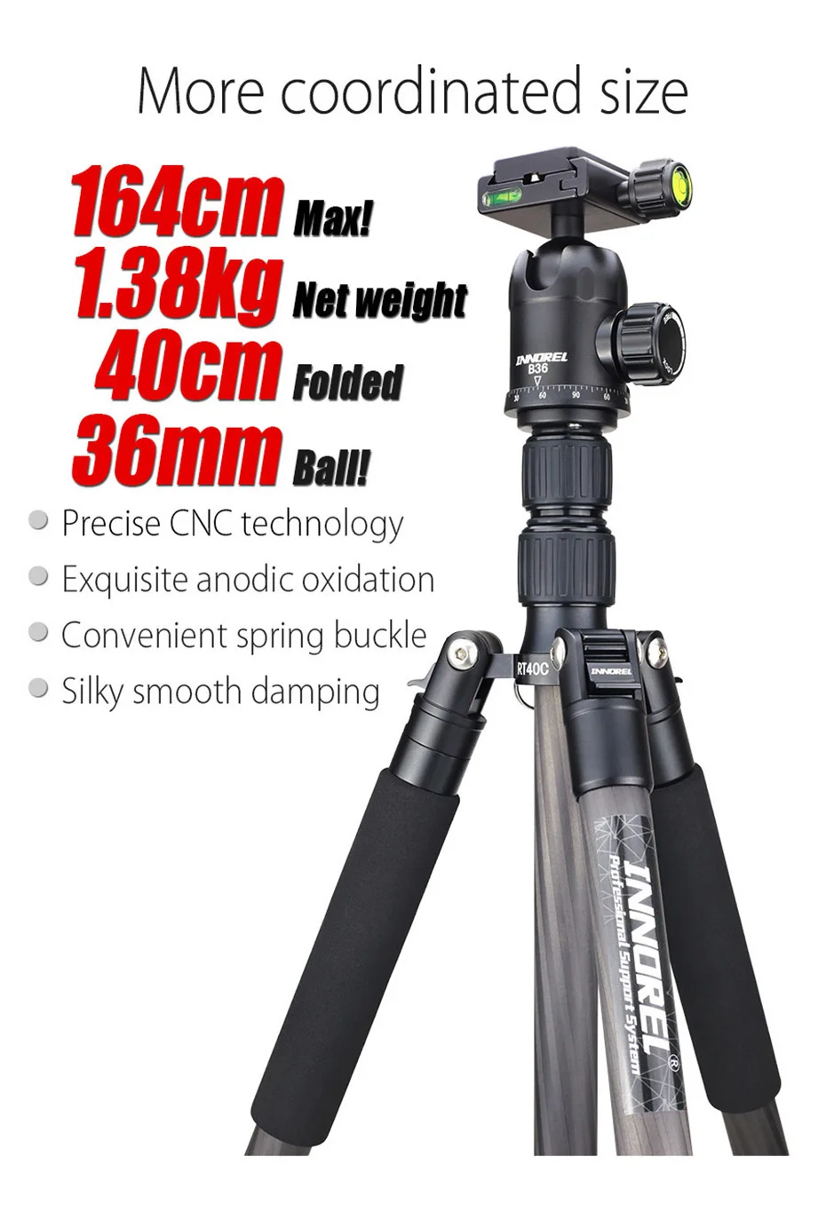 RT40C Carbon Fiber Camera Tripod Professional Travel Compact Tripod Video Monopo