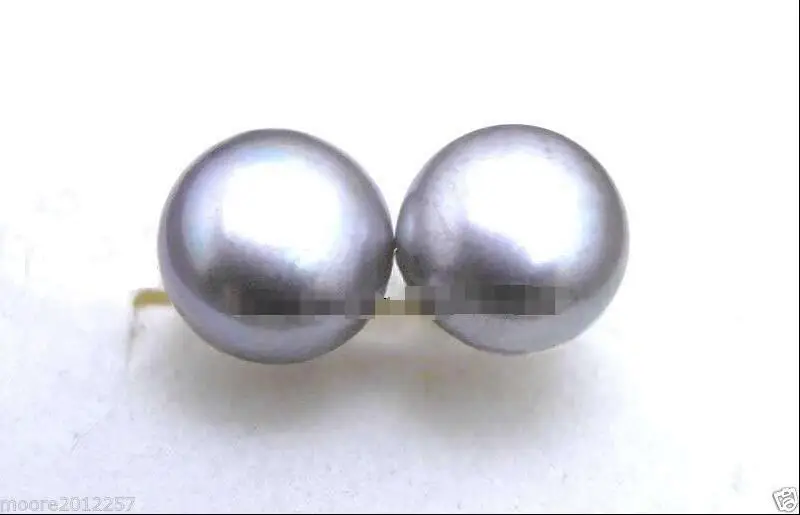 

Free Shipping >>>>10-11MM AAA GENUINE Gray PEARL FLAT ROUND SOLID STERLING SILVER STUD EARRINGS