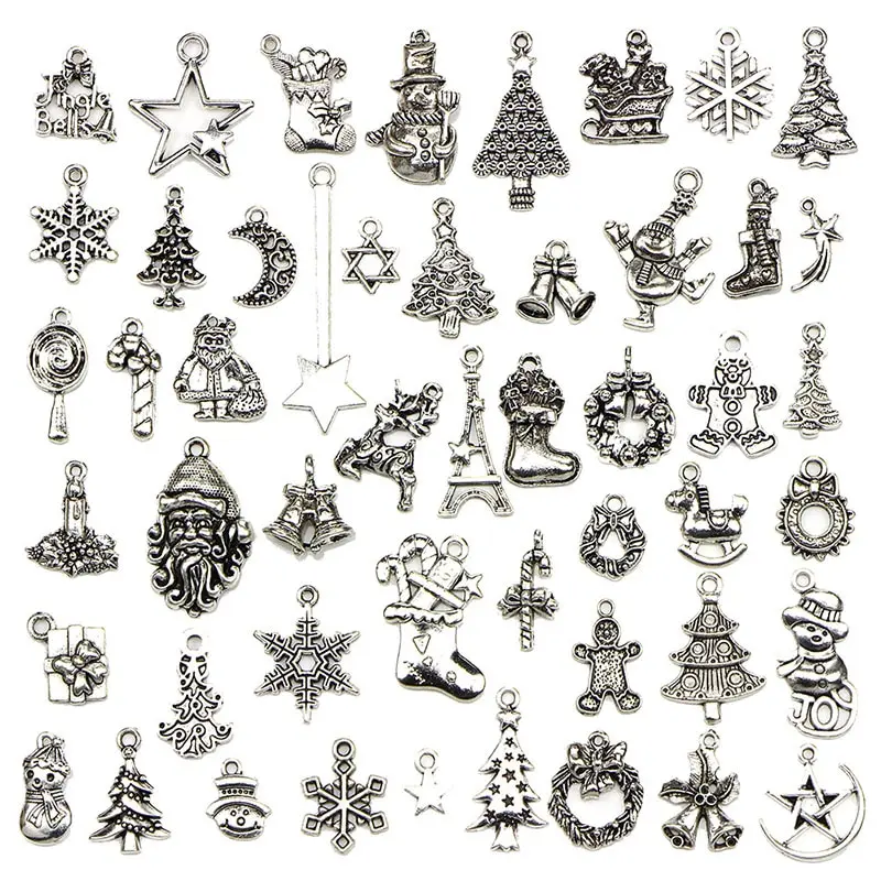 10/20/30/50pcs Antique Silver Pendants Mixed Bracelets Making DIY Charms Christmas Halloween European Handmade Jewelry