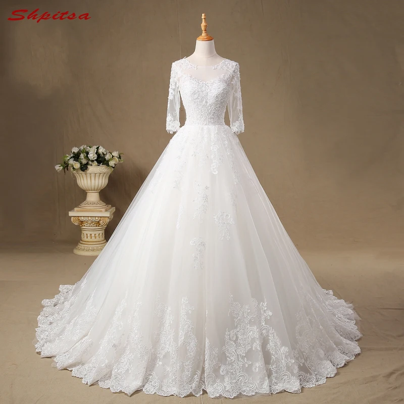 Long Sleeve Lace Wedding Dresses Sequin Tulle Wedding Gowns Weding ...