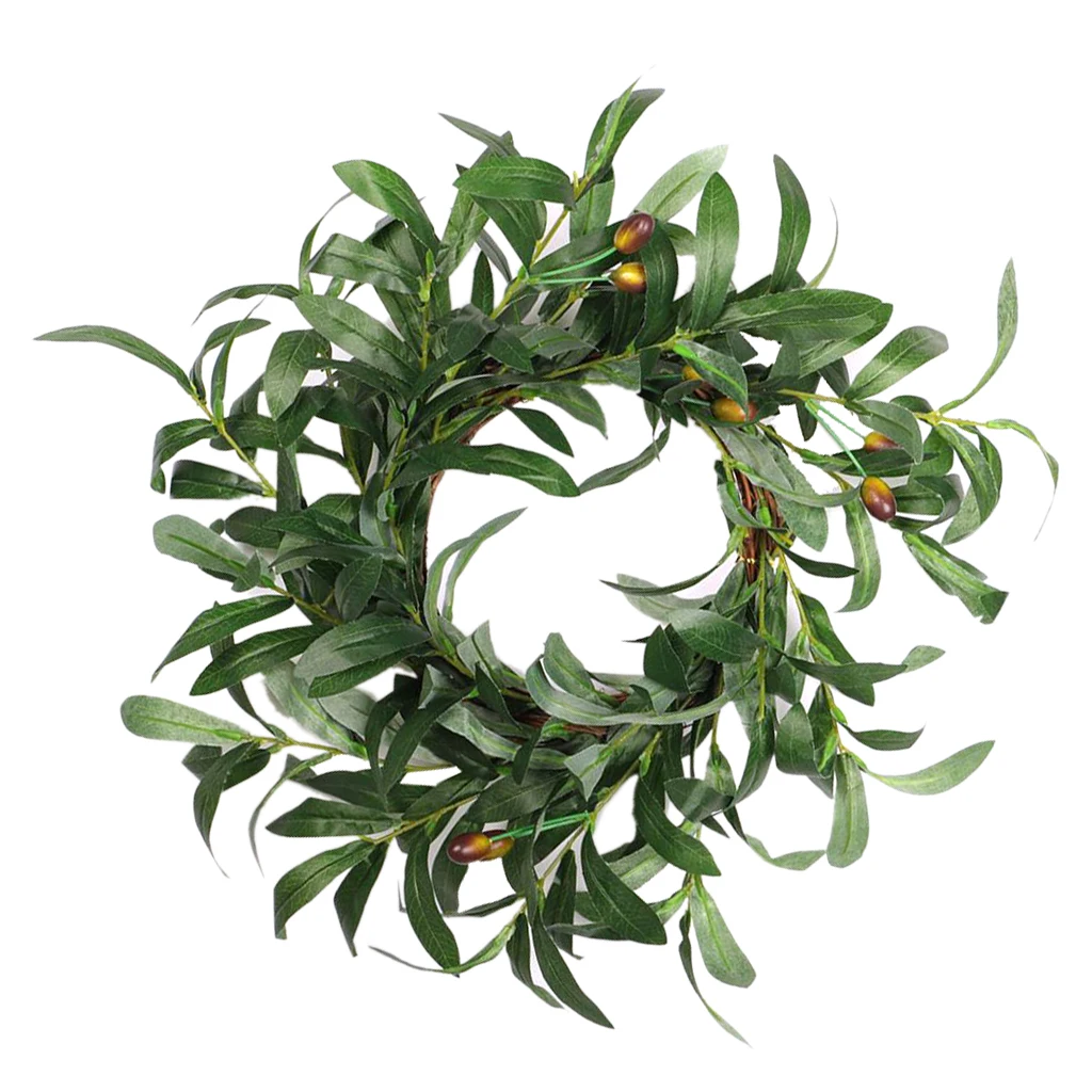 

Thanksgiving 18 inch Olive Branch Green Wreath with Leaf Fall Front Door Christmas Autumn Ornament Garland Decoration