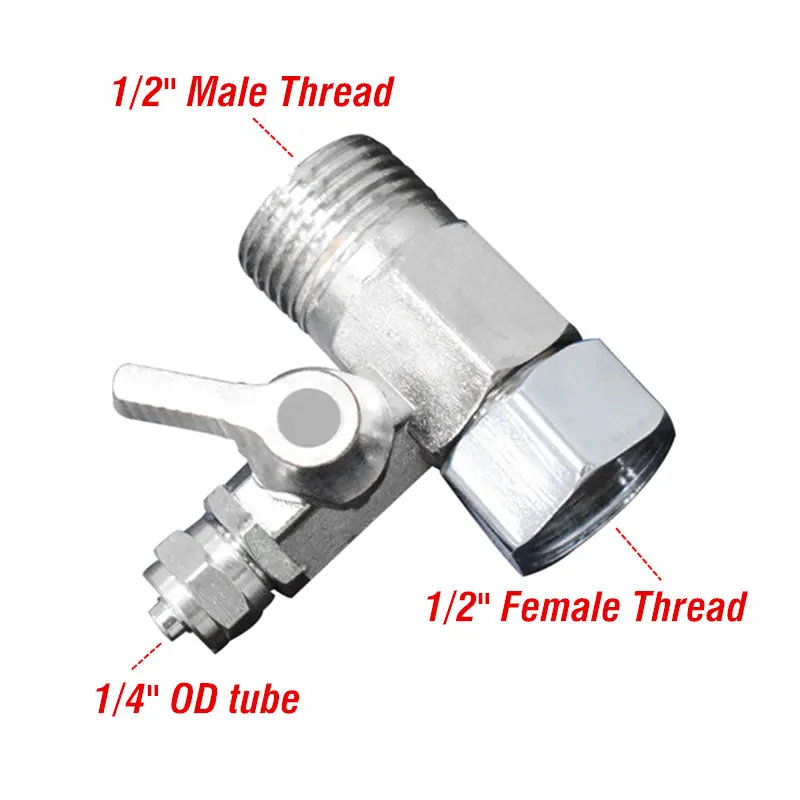 

1/2" To 1/4" RO Feed Water Adapter Tee Ball Valve Faucet Shut Off Ball Valve Stainless Steel Fitting Connection RO Water Filter