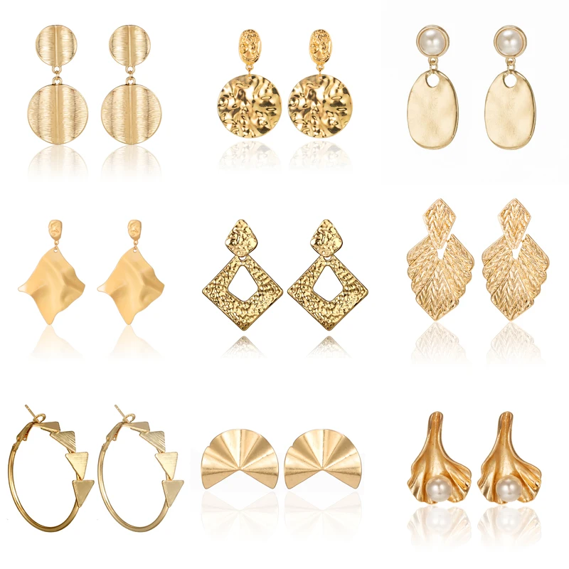 

Docona Punk Gold Silver Color Oval Round Sun Flower Crystal Gem Drop Dangle Earring For Women Trend Geometry Party Jewelry Gift