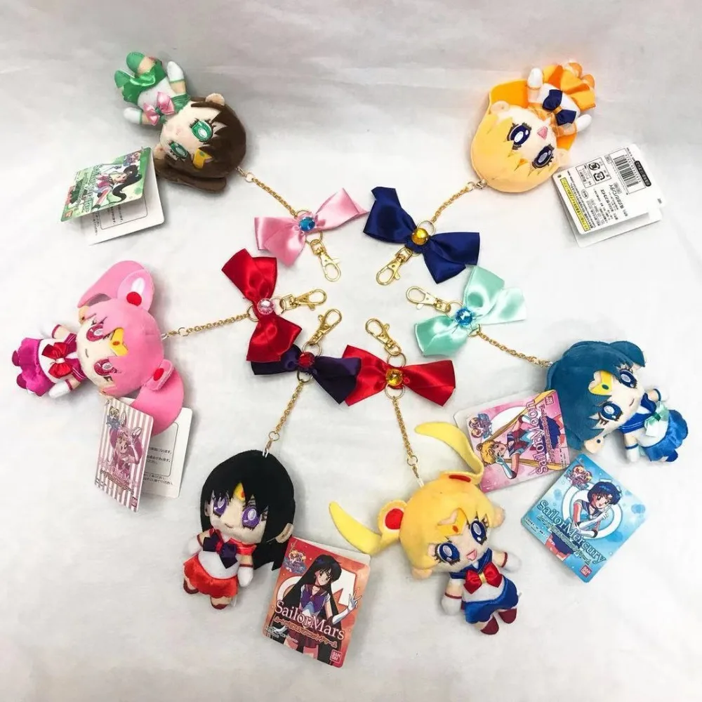 

6pcs/set 25th Plush Sailor Moon sailorVenus sailormars bailor chibi moon keychain charm oyuncak pendants keychains pendants