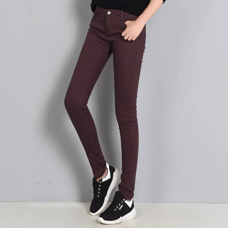 Зимние Стрейчевые толстые теплые штаны для женщин с высокой талией размера плюс черные брюки повседневные узкие брюки-карандаш женские брюки для бега s - Цвет: Dark brown