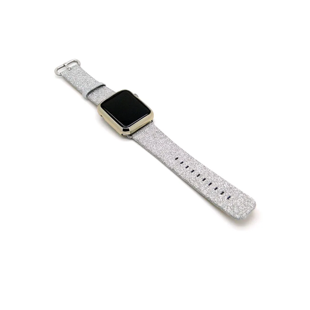 Леопардовый Радужный блестящий кожаный ремешок для Apple Watch серии 1 2 3 4 5 ремешок 44 42 мм 40 38 мм браслет для iWatch браслет - Цвет ремешка: Серебристый