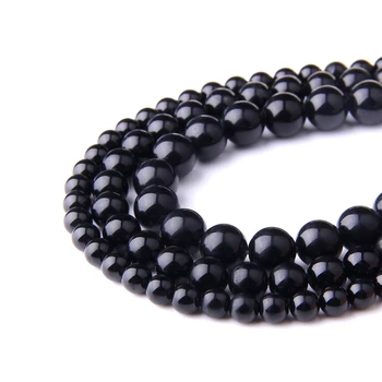 

Natural Smooth black stone agates Beads Round Loose Beads Jewelry Making DIY Bracelet Necklace 15" 6/8/10/12mm beads handmade