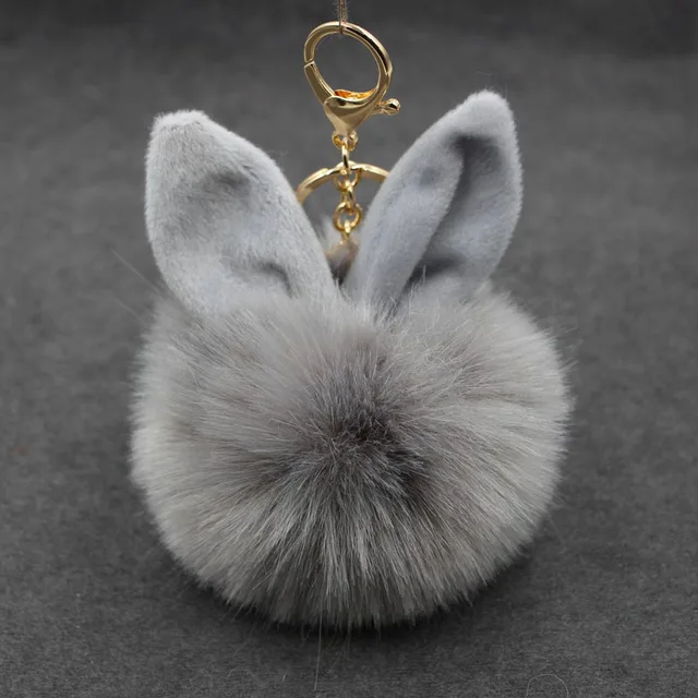 Yisoso Bunny ears Rabbit Fur 10 11cm Ball Keychain silver keychains Diy