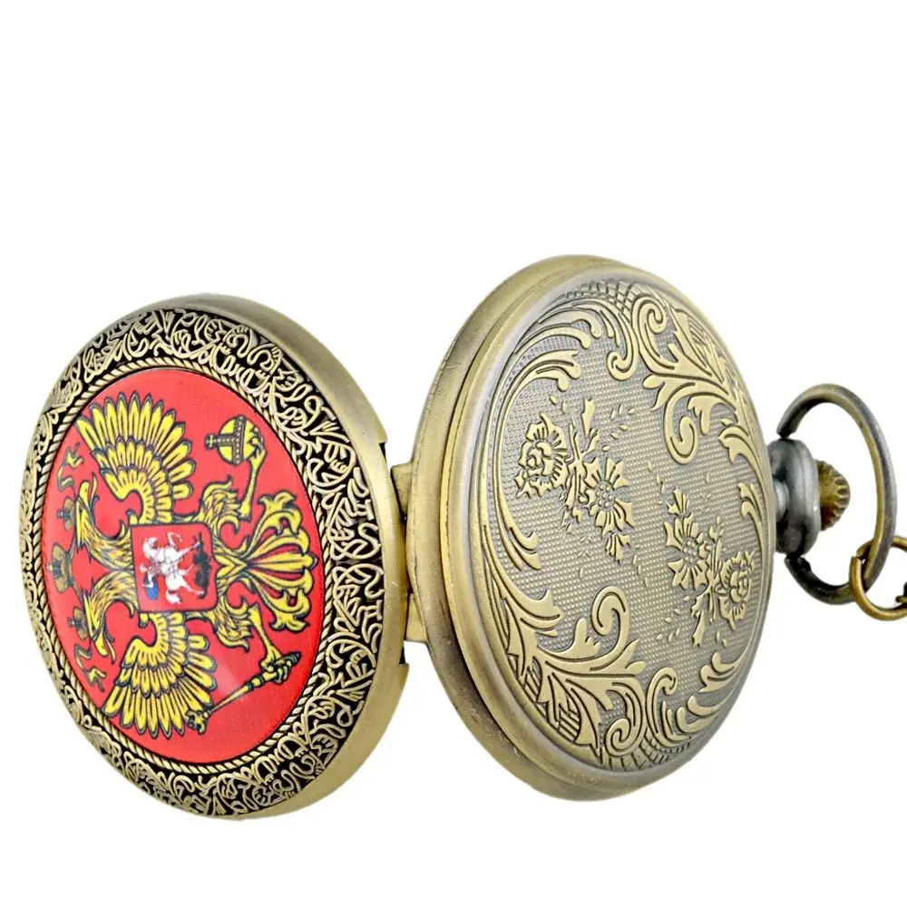 Классический русский Национальный эмблема кварцевые карманные часы винтажные для мужчин женщин кулон цепочки и ожерелья часы подарок