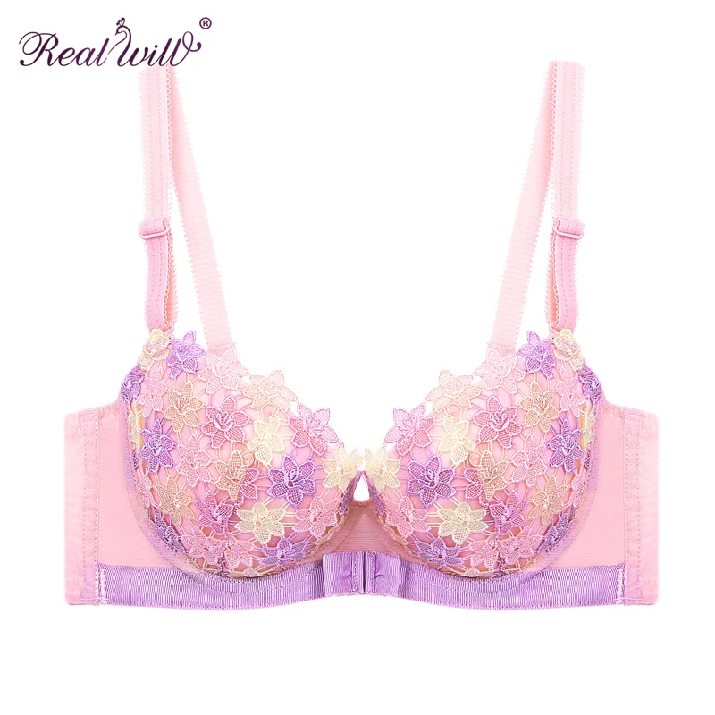 Realwill Romantic Floral Embroidery Bra Thin Cup Unpadded Lace Bras for