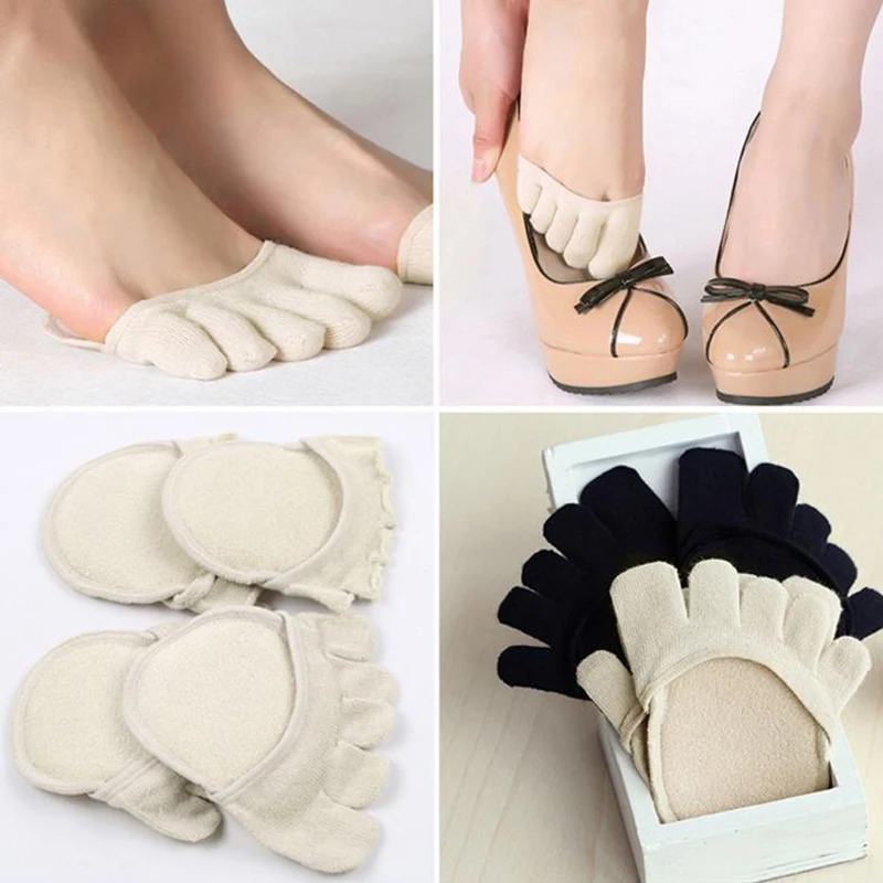 Silicone Anti-slip Lining Open Toe Sock Women Soft Heelless Liner Cotton Socks With Invisible Forefoot Cushion Foot Pad Socks