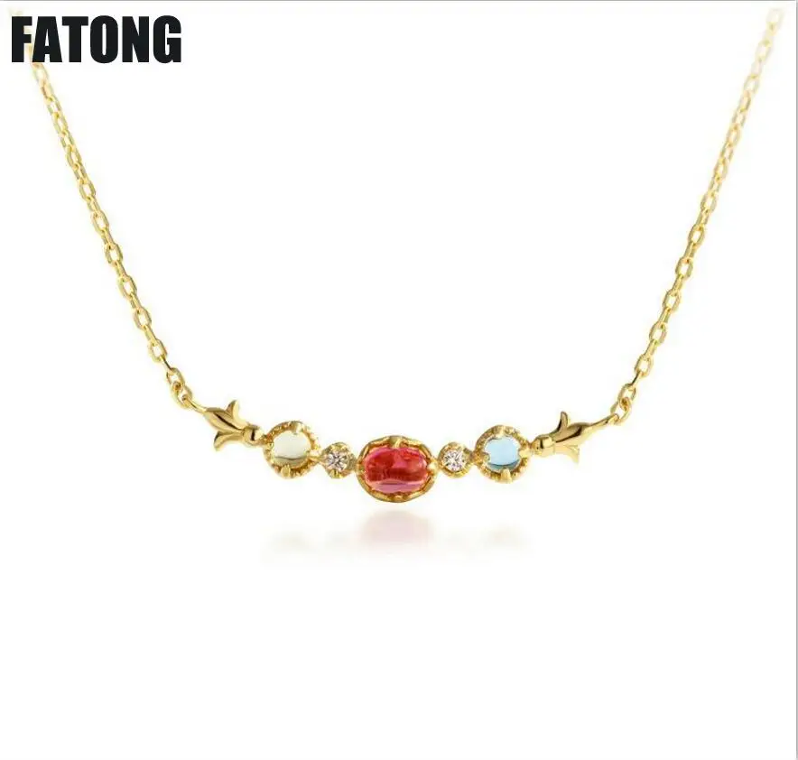 

Natural Red Tourmaline Light Luxury Jewelry 925 Sterling Silver Topaz Lemon Crystal Necklace J049