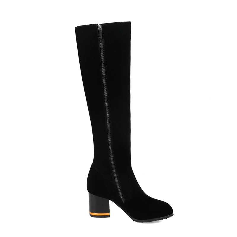 ENMAYER Woman Knee High boots Winter Causal Pointed toe Rhinestone Thigh High boots Black Big Size 32-45 High heel Zipper CR1631