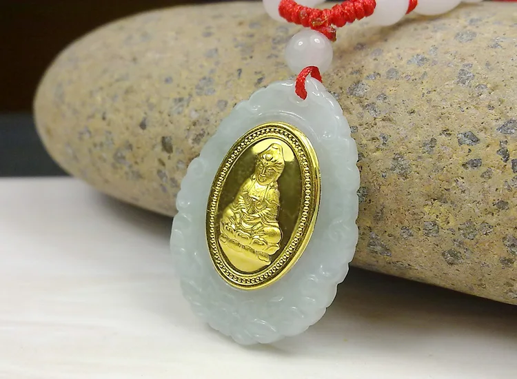 Высокое качество Гуаньинь золото jade pendant для Для женщин Для мужчин дешевые Цепочки и ожерелья