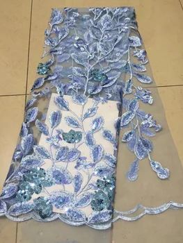 

High end party dress lace fabric with sequins french lace fabric 5 yards fushia sky blue 3 d applique lace fabric