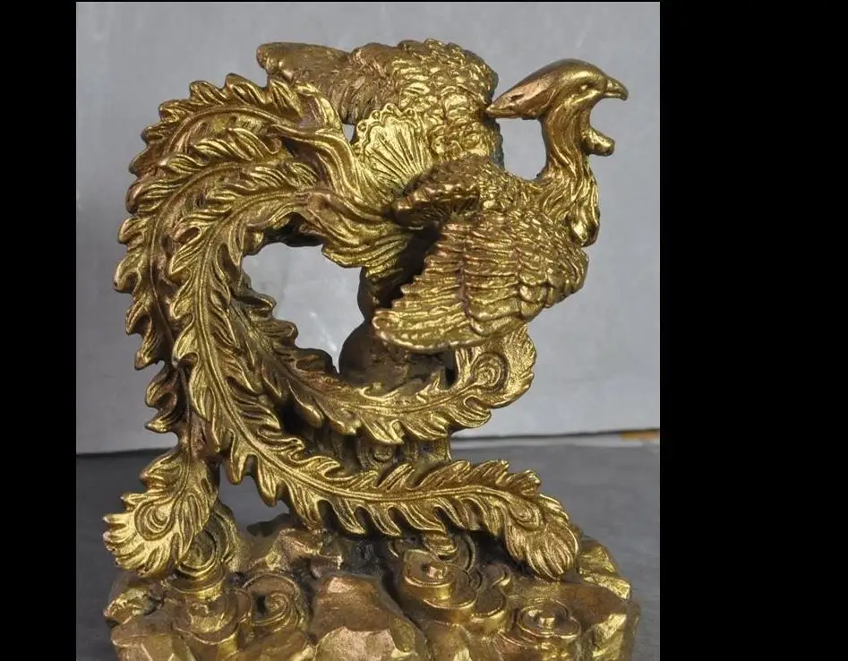 

6711159151++4.4" chinese fengshui brass Mythical beasts phoenix bird lucky auspicious statue