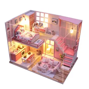 

Diy Dollhouse cute room Assemble Wooden Miniaturas Doll House Furniture Miniature Dollhouse Educational Toys For Children