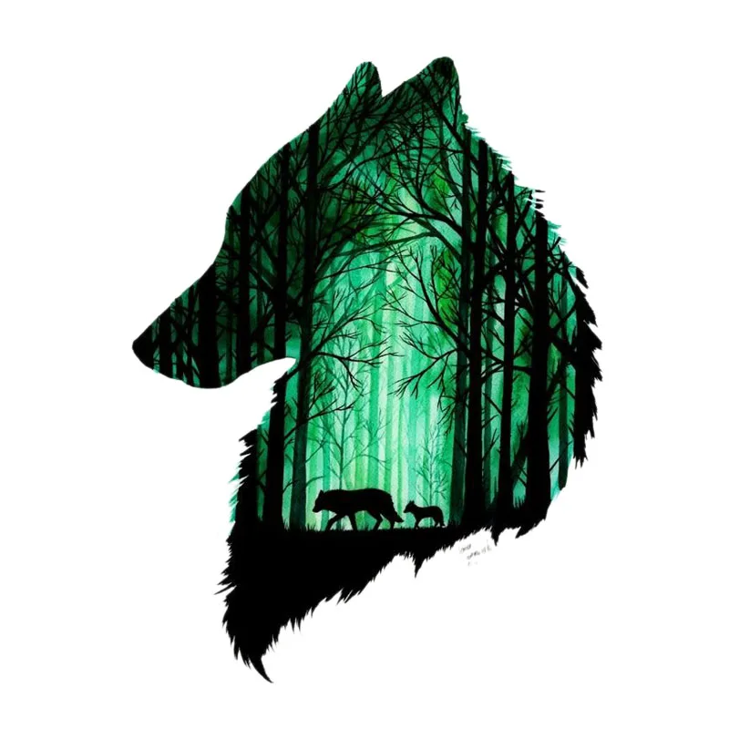 YJZT 11.6CM*15.5CM Two Wolves In The Forest PVC Motorcycle Car Sticker 11-00476