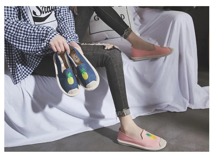 Kalupao 2018 Girls Shoe Embroidery Embroidery  Flamingo Canvas Shoes Summer Flat Asakuchi Fisherman Shoes Breathable Casual Shoe (39)