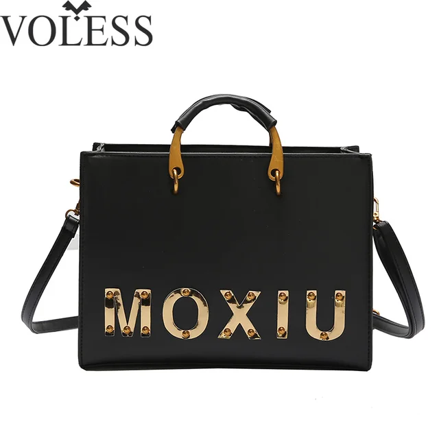 Voless Fashion Rivet Women Handbag Pu Leather Large Capacity Tote Voless Fashion Rivet Women Handbag Pu Leather Large Capacity Tote Bag Metal Letter Messenger