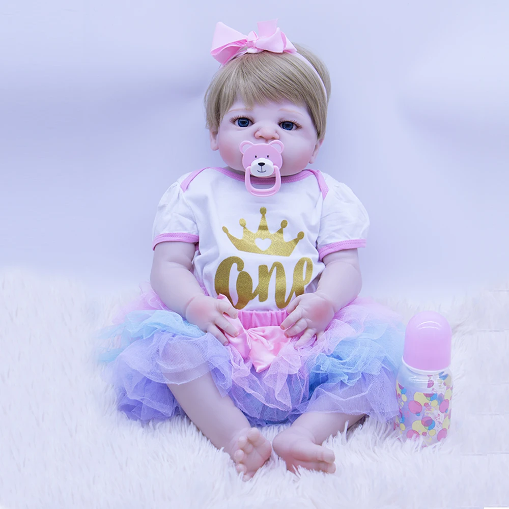 

Bebe doll Reborn 22'' 55cm full silicone reborn baby girl doll real blonde blue eyes newborn dolls toys bebe gift rebon lol doll
