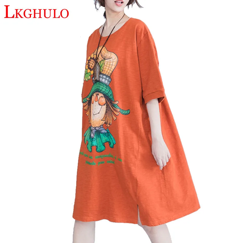 

LKGHULO Plus Size Summer T-Shirt Dress Animal Pattern Print Cotton Female T- Shirt Fashion Big Size Black Loose New Tops A133
