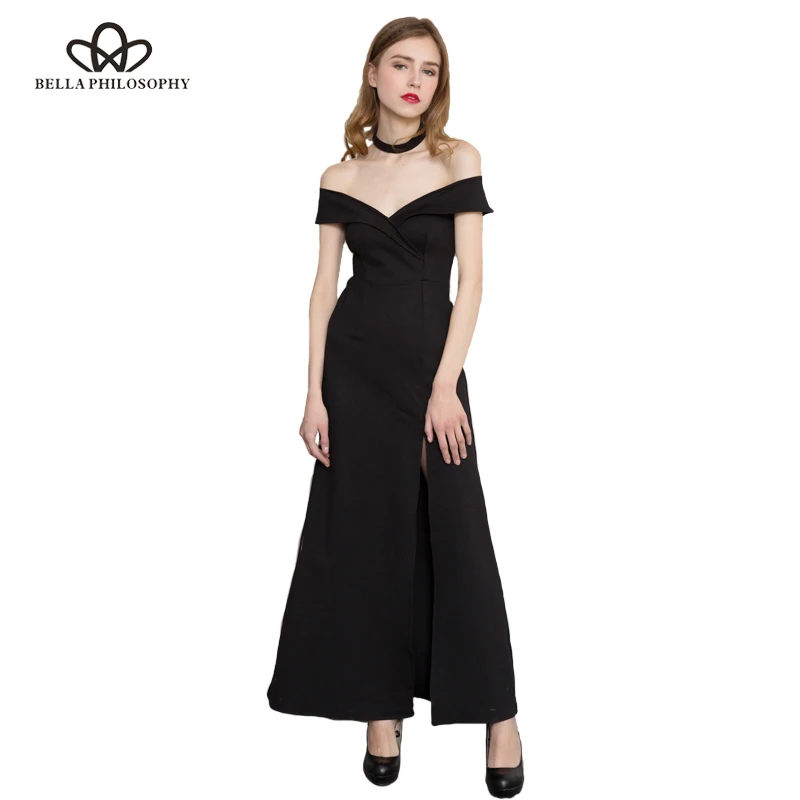 

Bella Philosophy 2018 Spring summer new women's clothing off shoulder side slit long max bodycon dress for party