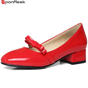 

MoonMeek new fashion 2020 spring summer round toe pumps women shoes with butterfly knot square heel slip on shallow ladies shoes