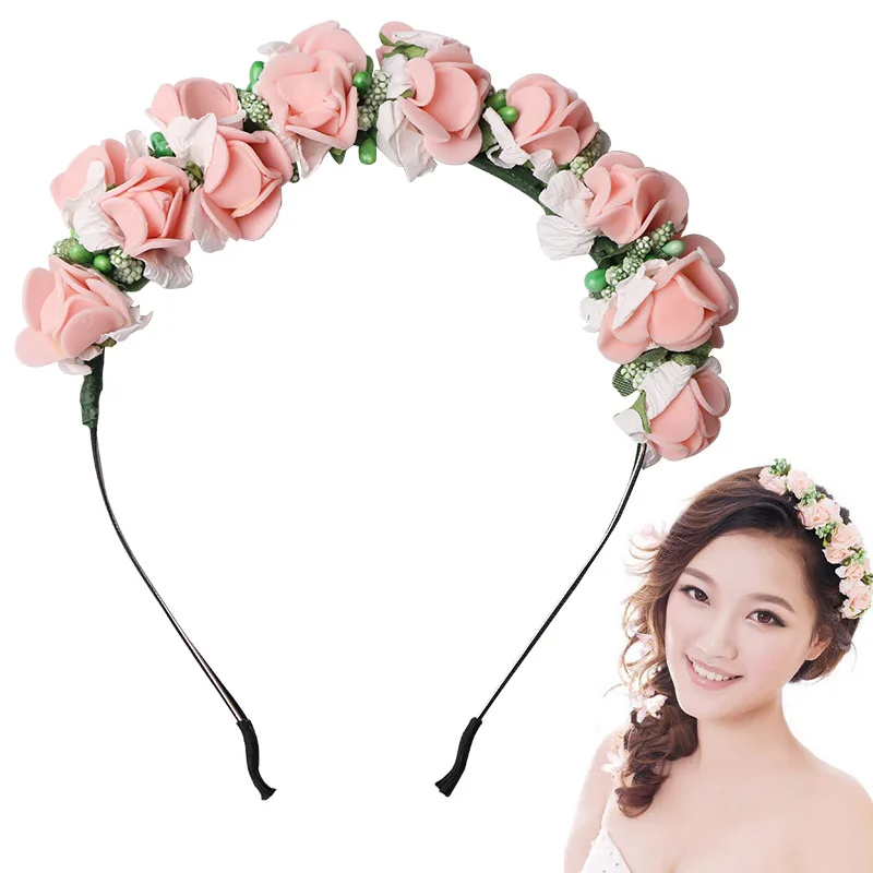 

Cevent Flower Bridesmaid Bride Headband Hair Ornaments Floral Hairbands For Women Headpieces Spring Wedding Garlands Crown Decor