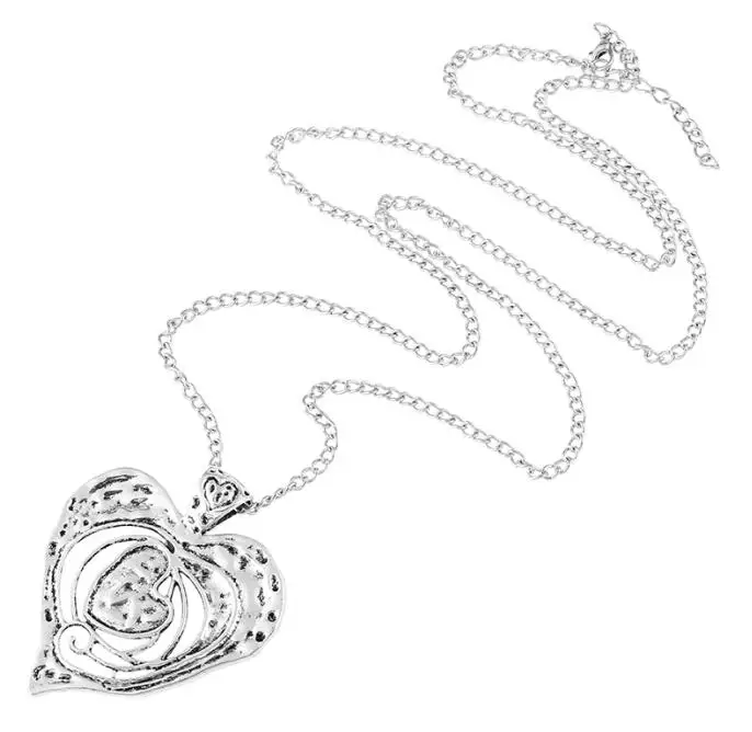 1 шт. Langenlook большая абстрактная подвеска в форме сердца из античного серебра подвеска из металлической цепочки ожерелье для мужчин и женщин ювелирные изделия - Окраска металла: Double Open Heart