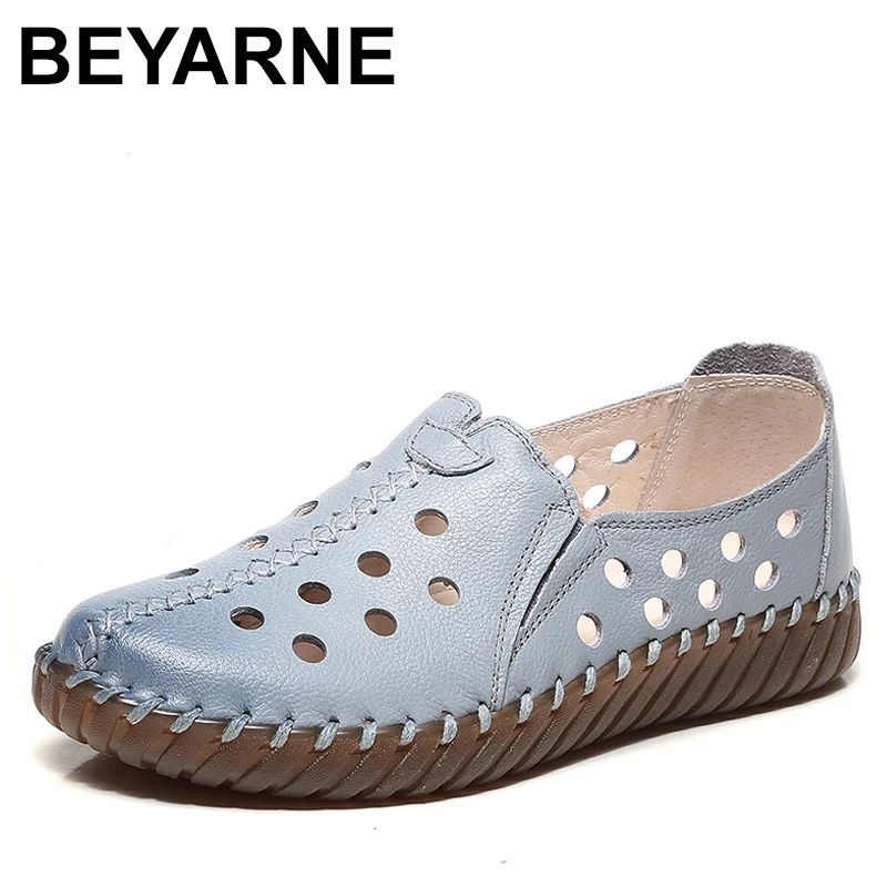 BEYARNE ummer Soft Genuine Leather Women Loafers Flat Casual Shoes Breathable Hollow Handmade Slip On Flats Shoes Woman цена BEYARNE ummer Soft Genuine Leather Women Loafers Flat Casual Shoes Breathable Hollow Handmade Slip On Flats Shoes Woman цены онлайн