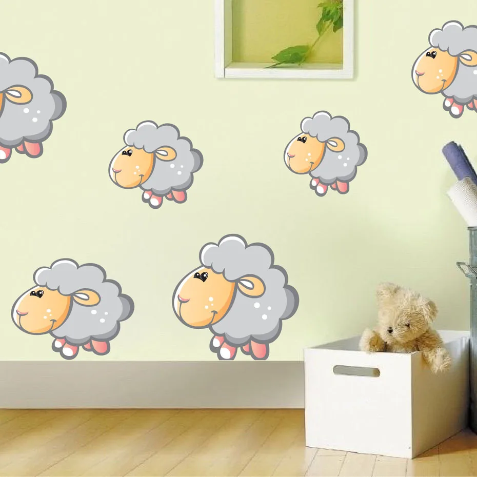 

Lovely Cartoon Sheep Wall Stickers Removable Vinyl Decals DIY Cartoon Animals Mural For Children'S Room Vintage Home Decor