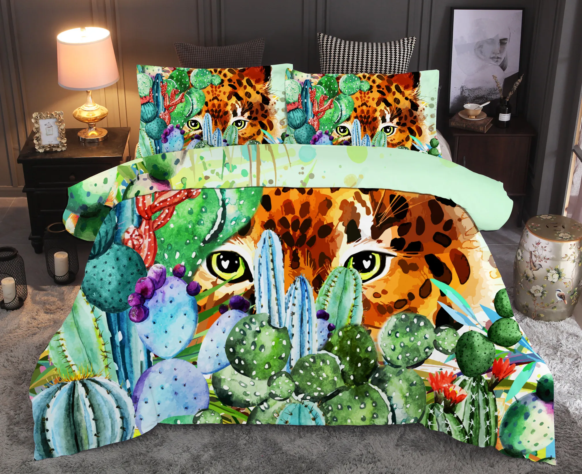 Tropical Plant Bedding Set Cactus Printed Duvet Cover Sets Queen King