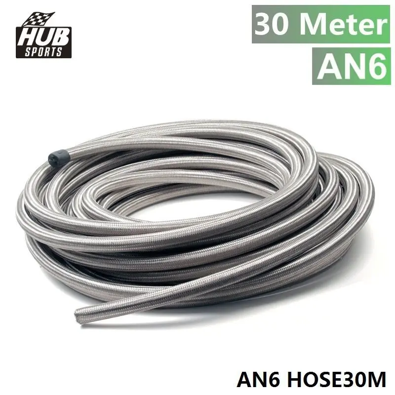 Hubsports - AN -6 AN6  Stainless Steel Braided RUBBER Fuel Oil Hose 30 Metre HU-AN6 HOSE30M