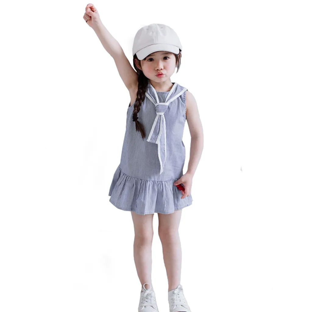 

Kids Baby Girls Princess Cute Summer 2019 Dress Sleeveless Striped Ruffles Party Kids Dresses For Girls Princess Children Dress