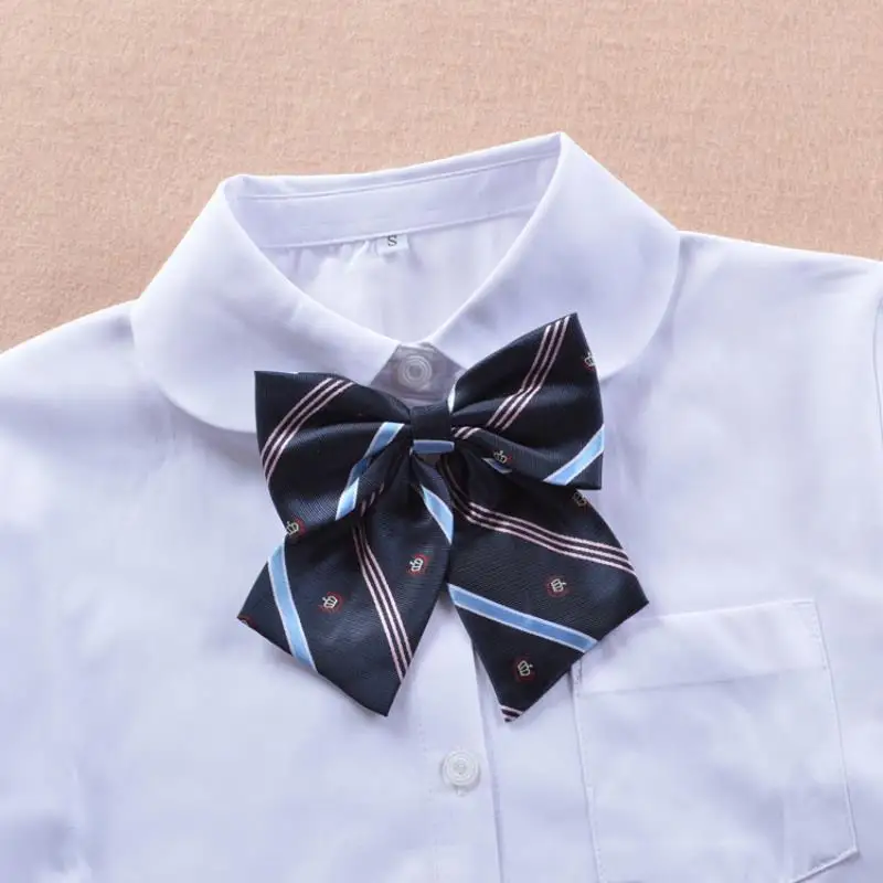 Ladies Student Fashion School Uniform Ornament Embroidery Crown Bow Tie Flower