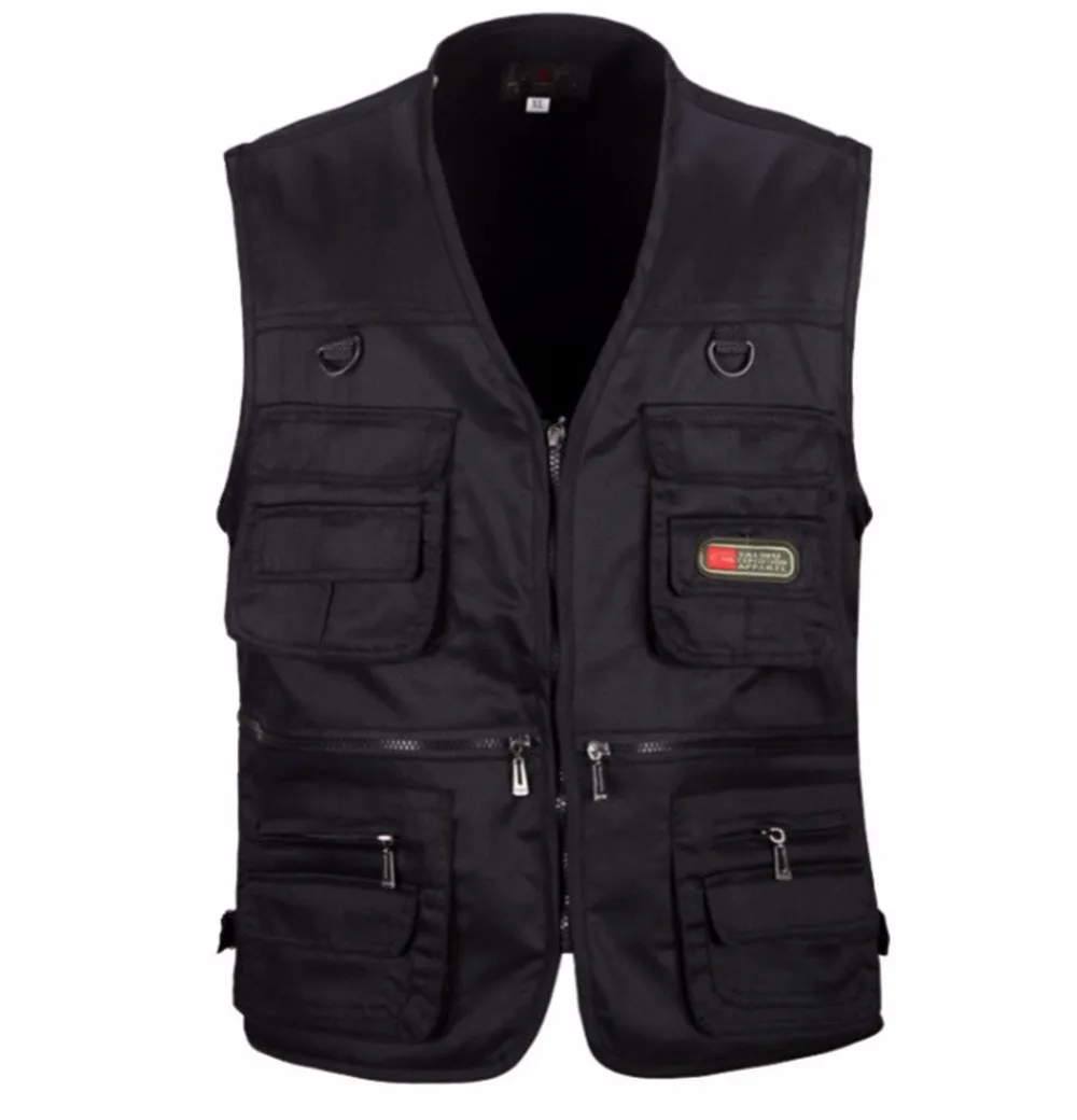 

2019 Spring and Autumn Men Vest Army Green waistcoat casual Multi-pocket travel or work wear Durable plus size