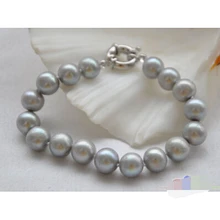 P4076 " 11 мм Серый Круглый пресноводным культивированным жемчугом браслет благородный стиль Природный тонкой Jewe Быстрая