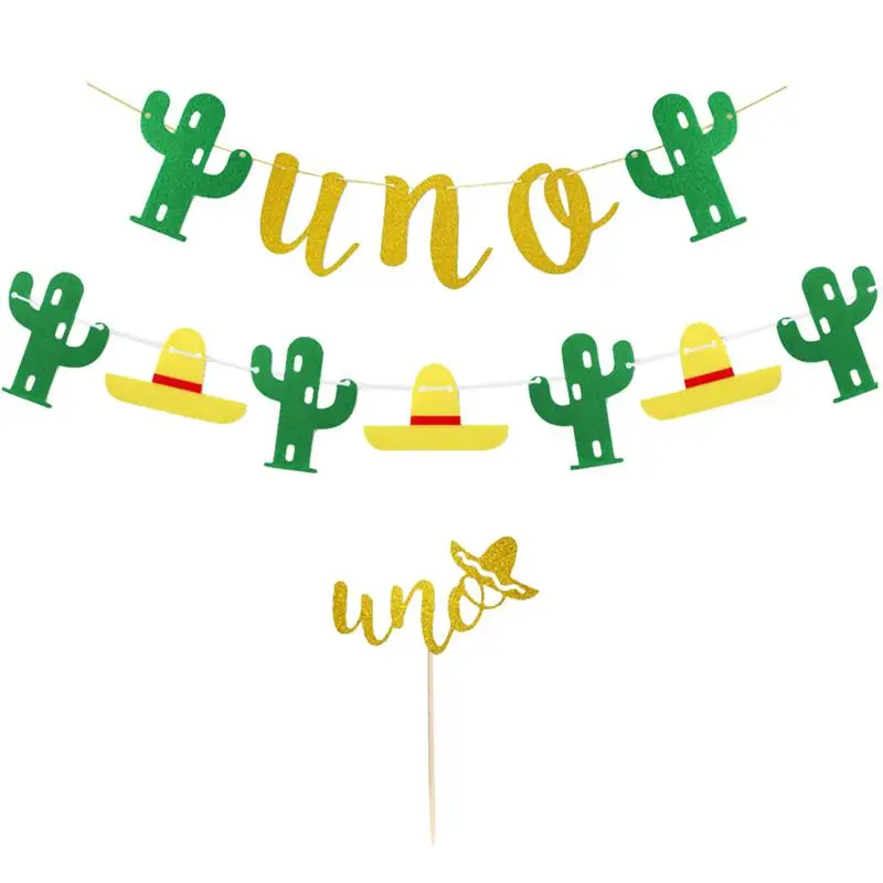2 шт. Мексика Fiesta баннер для вечеринки UNO баннер кактус тема нетканых материалов баннер гирлянда для развешивания украшения A3 - Цвет: as pic