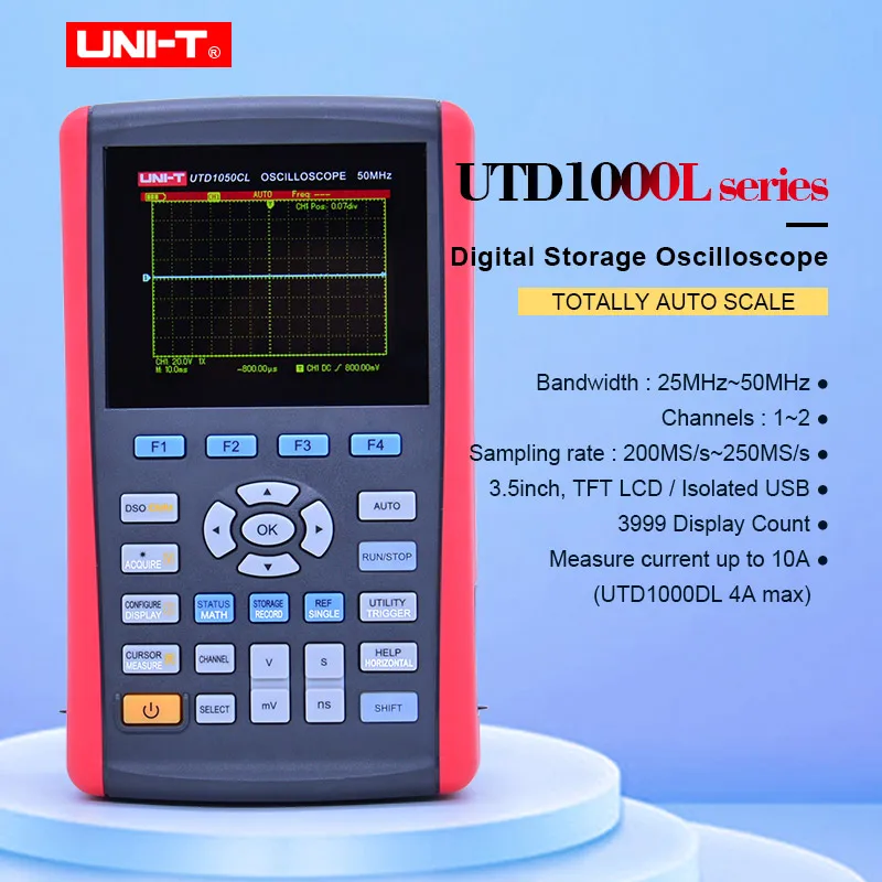 

UNI-T UTD1050DL Dual Channel Handheld Digital Storage Oscilloscope 50MHz Bandwidth 250MS/s Sample Rate