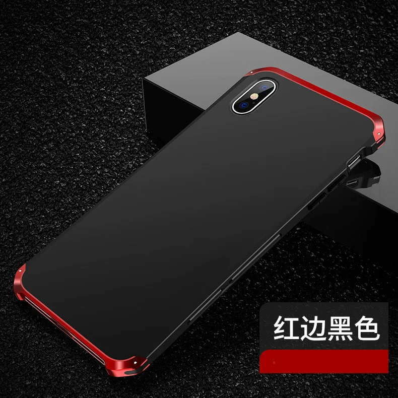 Роскошный бронированный металлический алюминиевый+ PC сверхпрочный защитный чехол для телефона для iPhone 11 pro X XS MAX 8 6 6S 7 Plus 5S SE XR чехол - Цвет: black red