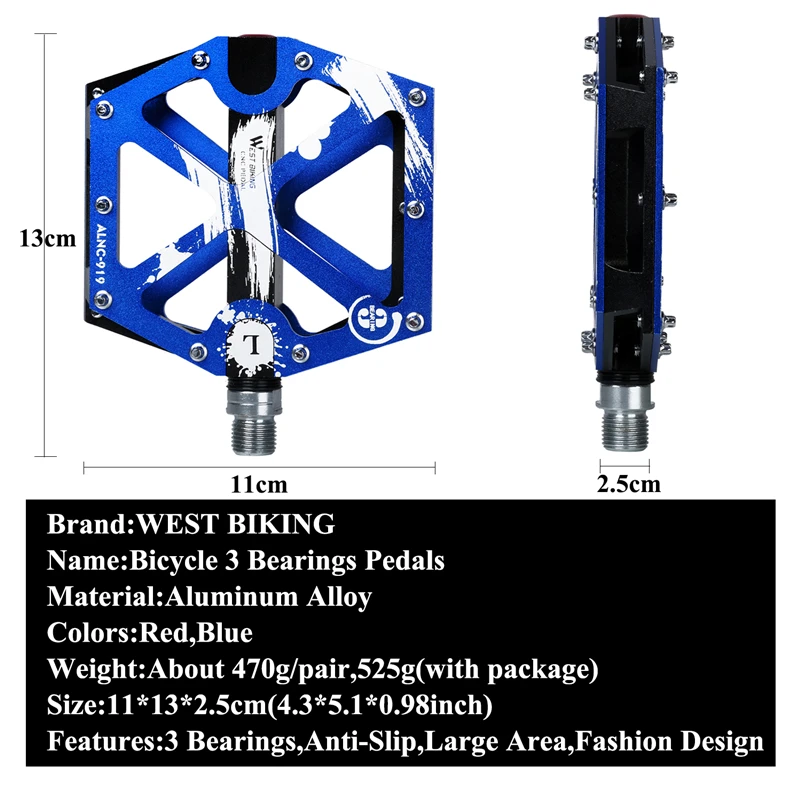 WEST BIKING велосипедные педали для шоссейного горного велосипеда 3 подшипника противоскользящие велосипедные педали сплав платформа большая площадь велосипедные педали