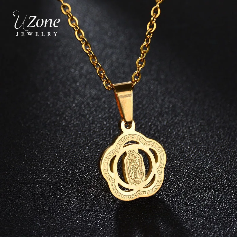 Catholic Church Religion Jewelry Virgin Mary Round Oval Flower Gold