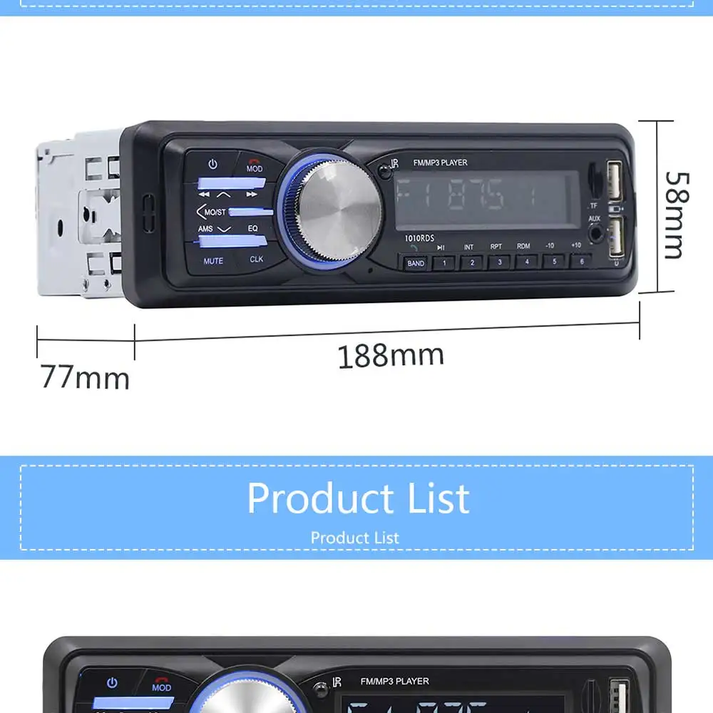 1Din автомобильный аудио 1010RDS MP3-плеер автомобильный аудио Bluetooth Стерео RDS/FM/AUX/ISO вход Subwoof воспроизведение звука авто радио