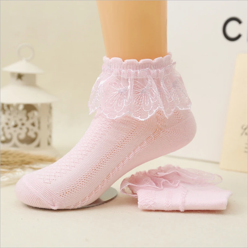 4pairs/lot summer baby girls kids toddler white pink lace ruffle princess mesh socks children thin breathable short ankle sock